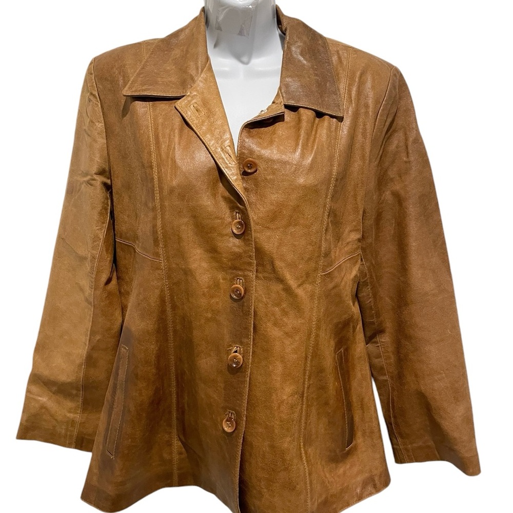 GERARD REAL LEATHER Womens Vintage Tan Camel Leather Coat Size 46